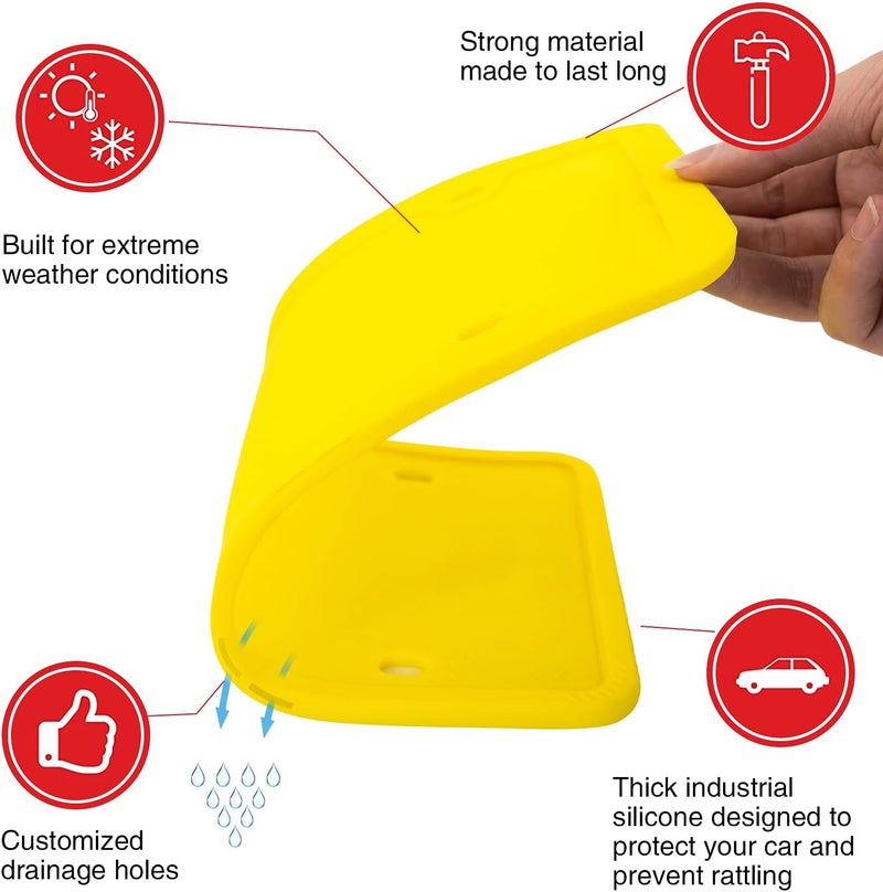 XCLPF Silicone License Plate Frame Covers 2 Pack- Front and Back Car Plate Bracket Holders. Rust-Proof, Rattle-Proof, Weather-Proof (Yellow) - Image 5
